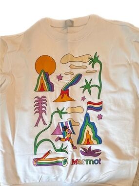 Marmot White Sweatshirt with Multicolor Psychedelic Graphic